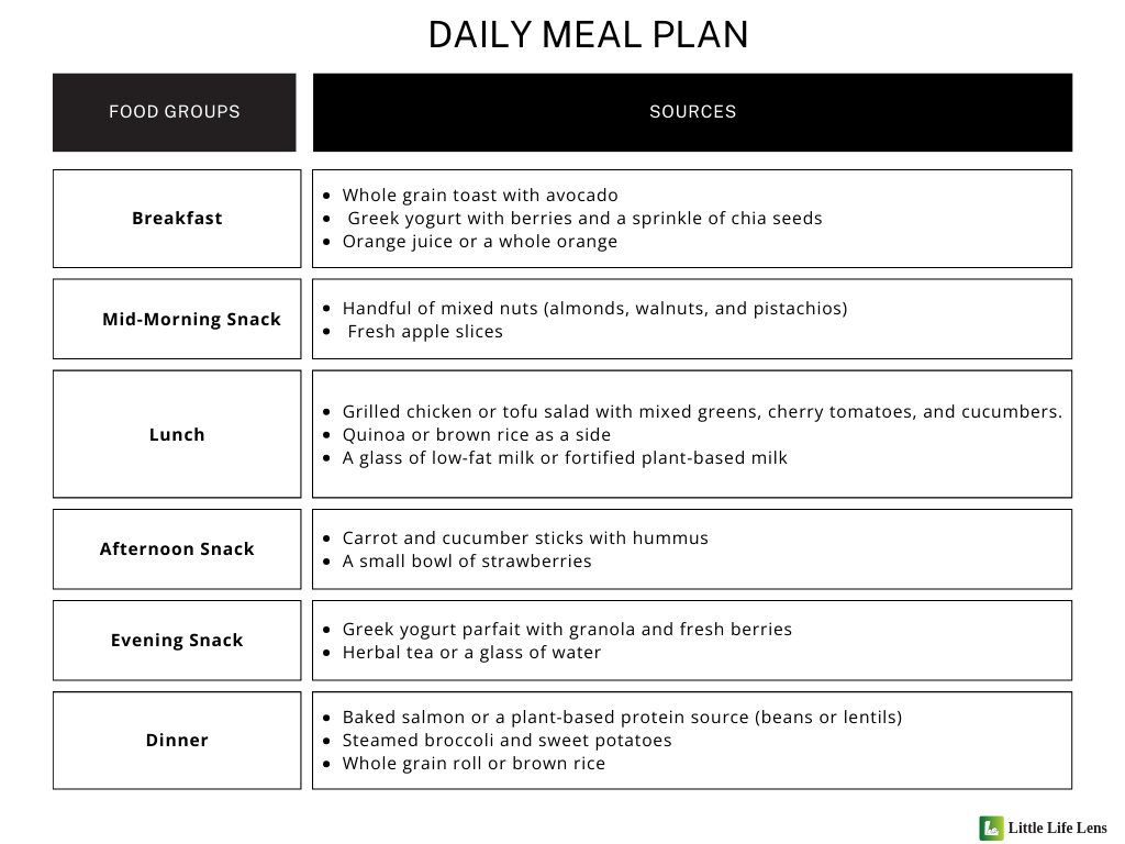 Daily meal plan for pregnant women